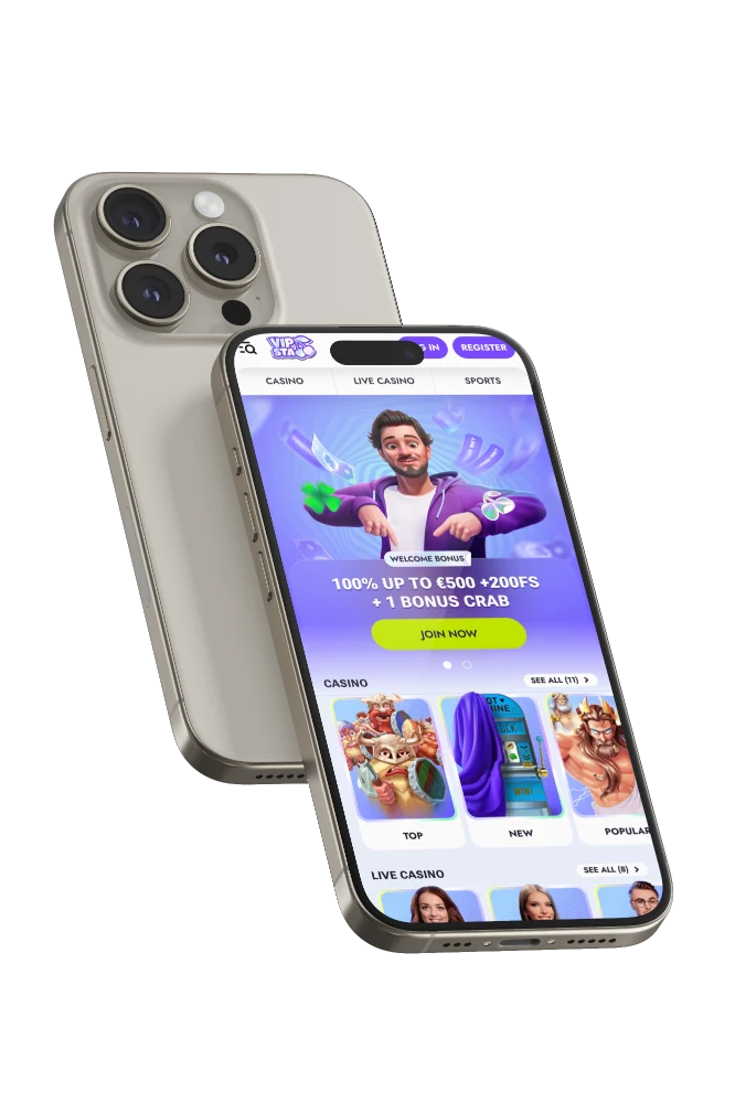 Vipsta Casino mobile app on a smartphone